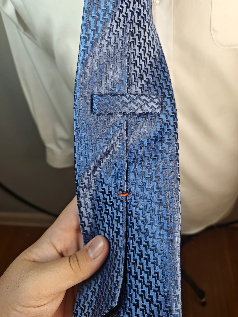 Ermenegildo Zegna Blue Woven Houndstooth 100% Silk Tie Made in Italy